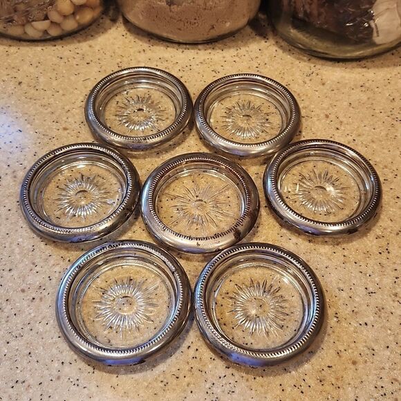 Leonard's Silver Crystal Coaster set of 7 Made in Italy - Picture 1 of 16